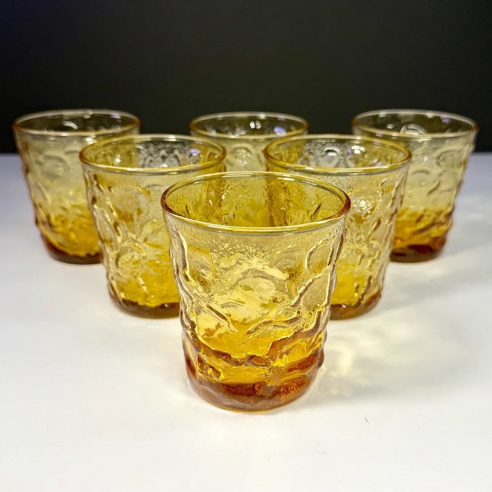 Vintage Anchor Hocking Lido Milano Honey Gold Amber Tumblers 8 oz. Set of 6